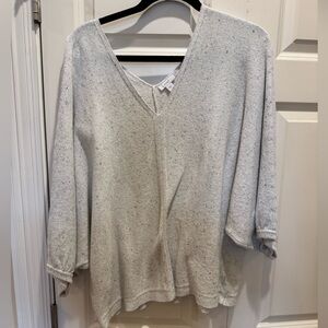 Light white Heather V-Neck Pullover Sweater by Pure Jill